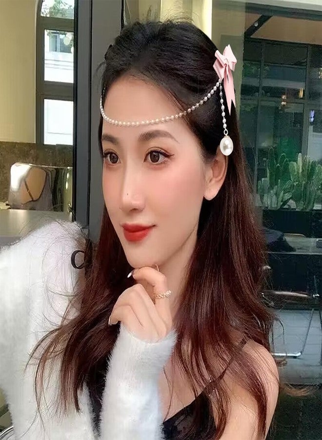 TUCEWP Satin Bow Hair Clips Pearl Tassel Chain Hair Bows Barrettes Pink Bow Claw Clip Hairpins Sweet Bowknot Snap Hair Clip Small Cute Alligator Hair Clips Hair Accessories for Women Girls Toddlers - Image 3